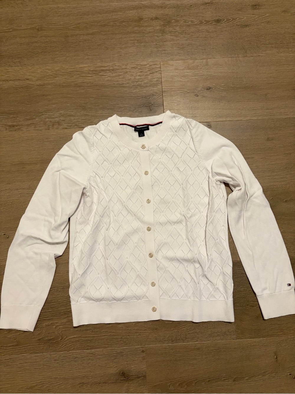 Tommy Hilfiger Ivory Diamond-Knit Button-Up Cardigan